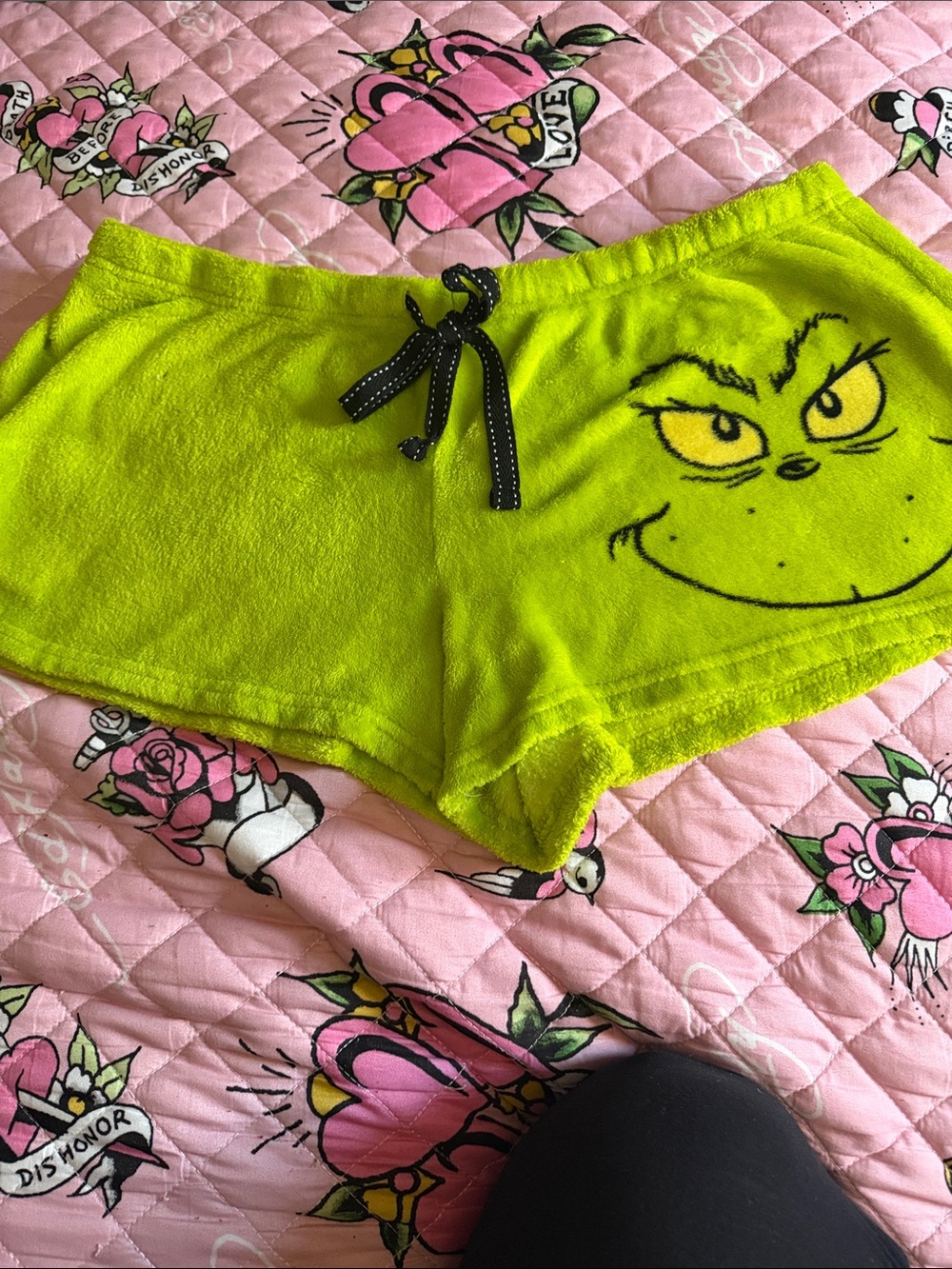 Grinch Plush Terry Shorts - Women's Lime Green Sleep Shorts